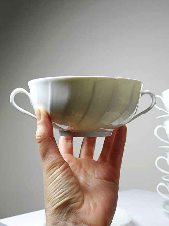 Image 1 of 5 two-handled cups/bowls, Limoges porcelain Bernardaud "Palm"