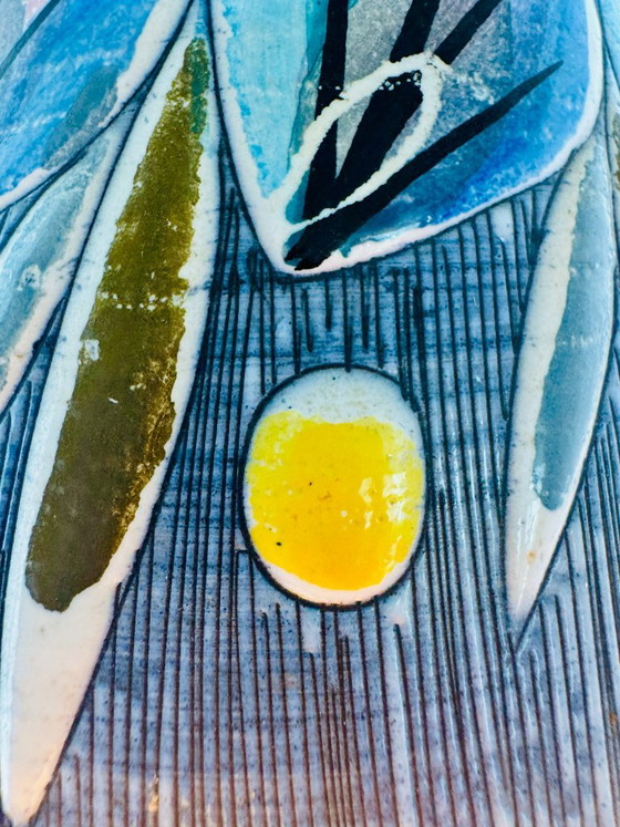 Applique decorativa in ceramica Sgraffito di Tilgmans Keramik, Svezia, anni '60. – Ottone, Legno (photo 3 of 8)