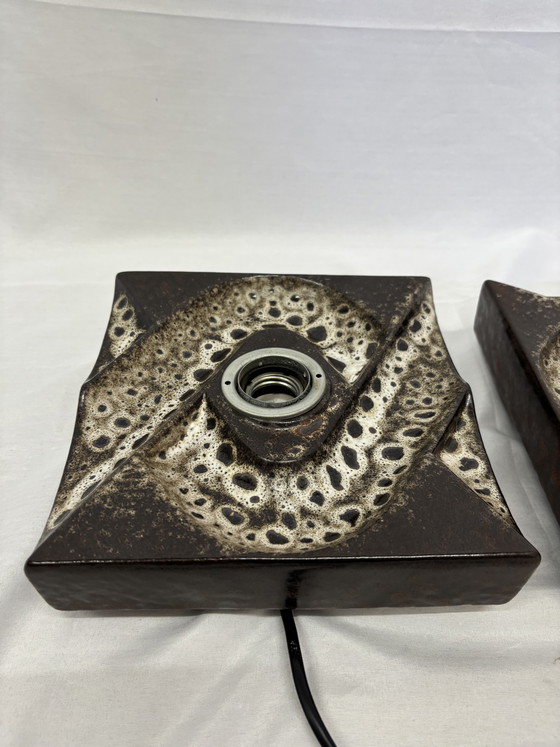 Image 1 of Set vintage di lampade da parete in ceramica a lava grassa PAN Leuchten