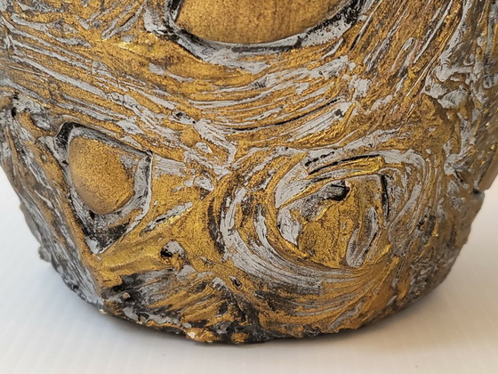 Image 1 of PAIR OF VINTAGE 1960S VASES, CERAVERRE, GILDED MOIRED CERAMIC, 1960S