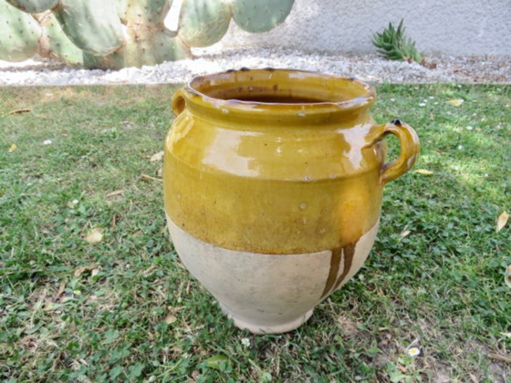 Image 1 of Glazed terracotta oil jar/confectionery pot, southwest France, late 19th century