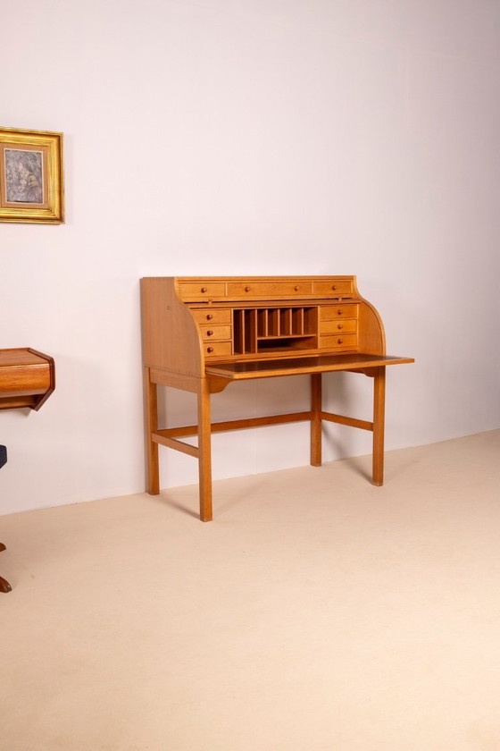 Image 1 of Andreas Hansen Rolltop-Schreibtischsekretär aus Eiche, Dänemark, 1970er Jahre
