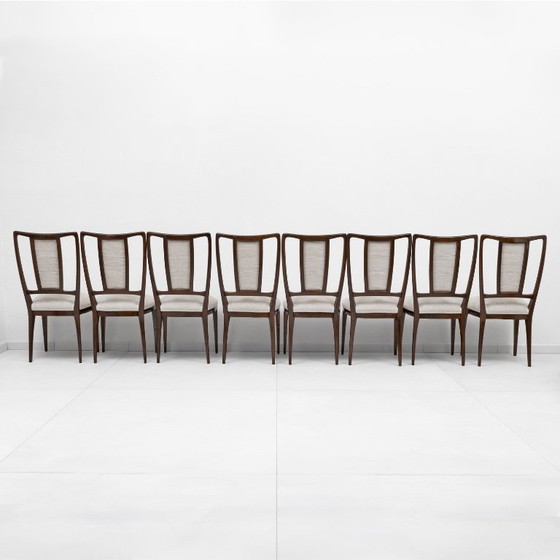 Image 1 of Set of 8 Osvaldo Borsani Mid-Century Modern Italian Bouclè Dining Chairs, 50s