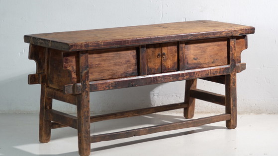 Antique console table in elm wood – China, circa 1900 – Brass (photo 3 of 40)