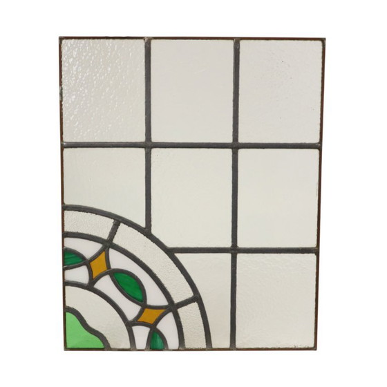 Kleurrijk Art Deco Glasraam Glas In Lood Floraal 51x42cm – Decoratieve objecten, Vintage (photo 6 of 15)