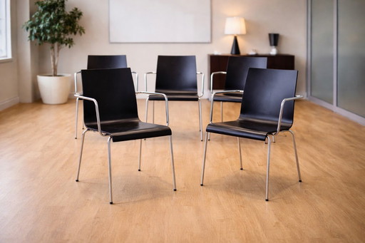 Zeta Furniture (Dänemark) — Stahlrohr- und Holzstühle (5er-Set) — Skandinavisch-moderner Stil — 1900er/2000er Jahre