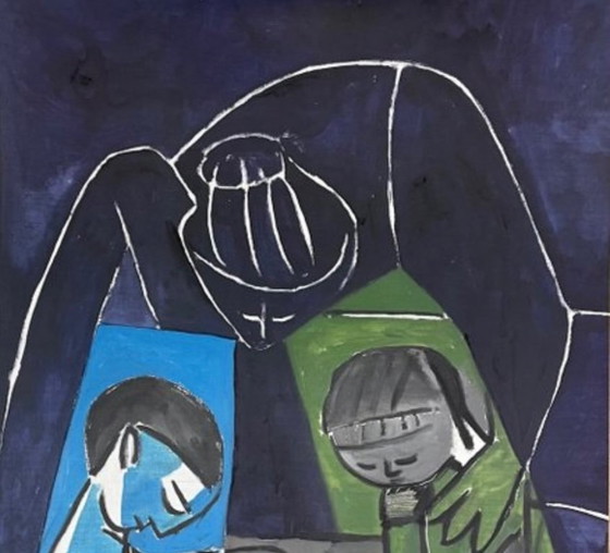 Image 1 of Pablo Picasso: "Claude disegna Francoise e Paloma, 1954". Stampato ufficialmente in Francia, Eredità Picasso, Parigi 2