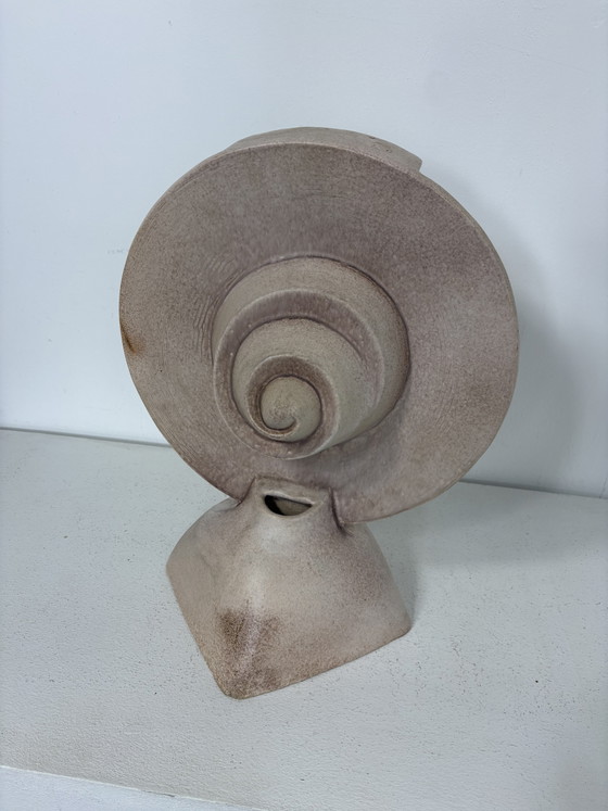 Image 1 of Large Brutalist Ceramic Sculpture with Circular Shapes Geometric Shape Woman ca. 1970