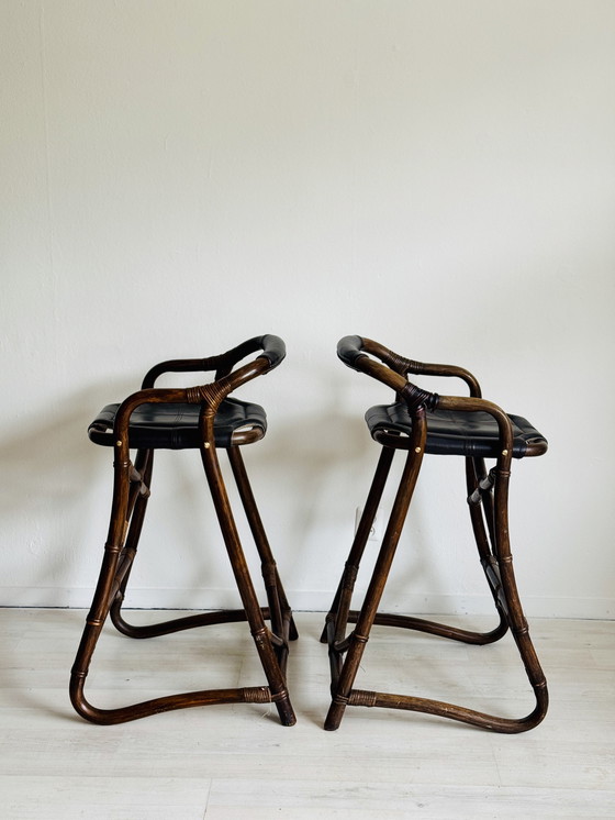 Image 1 of Vintage Bamboo Barstools Horsnaes Denmark 1970s