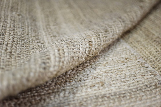 Image 1 of Vintage Indiaas natuurlijk bruin platgeweven jute tapijt, jaren 70