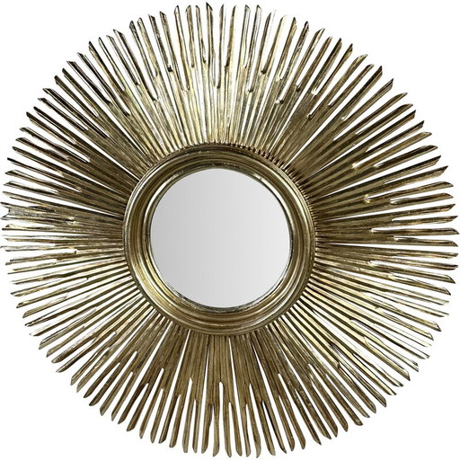 Vintage sunglass mirror with gilded carved wood frame, France 2000