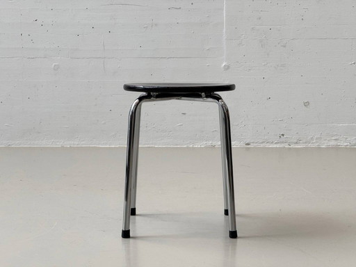 Stool with chrome frame and wooden seat by Zingg-Lamprecht, 1970s