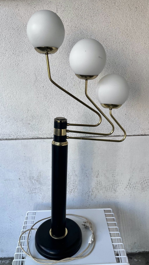 Lampe De Sol, 3 Branches, Globes En Opalines, 1960.