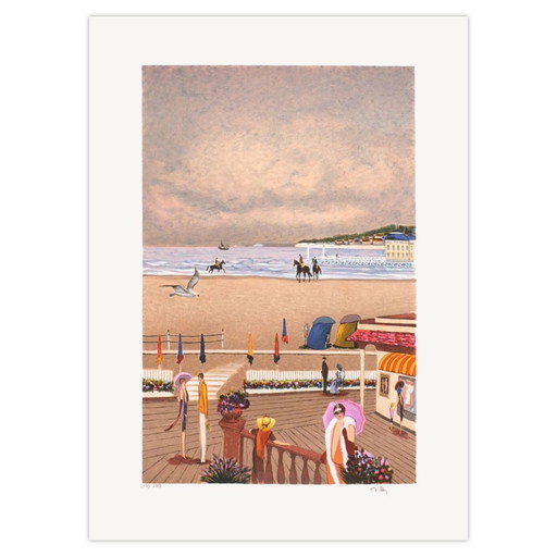Ramon Dilley Lithographie Signée Deauville, Bord De Mer – lithos zeefdrukken, Paper