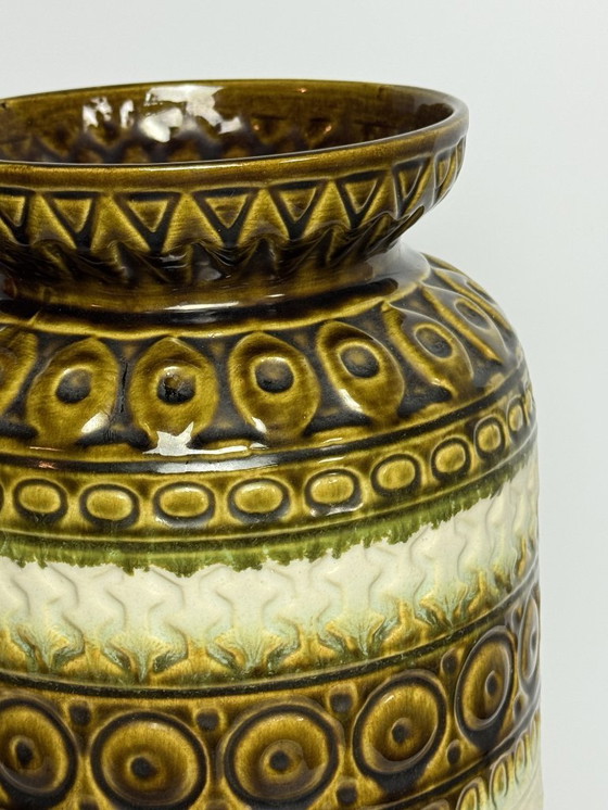 Image 1 of Large West Germany Ceramic Vase – Bax, Model 92-45 – Moss Green & Cream. Germany, 1960s.