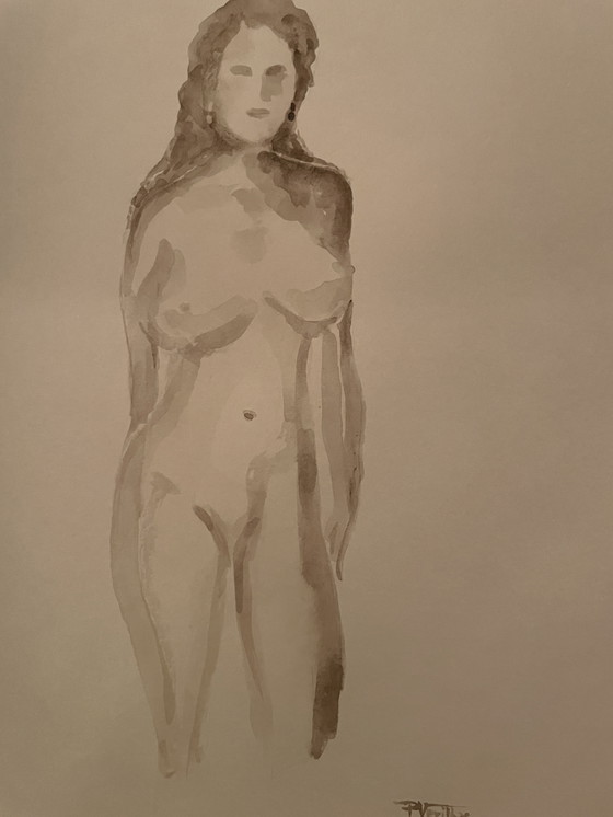 Image 1 of Ritratto femminile dipinto ad acquerello color seppia "Negli occhi"