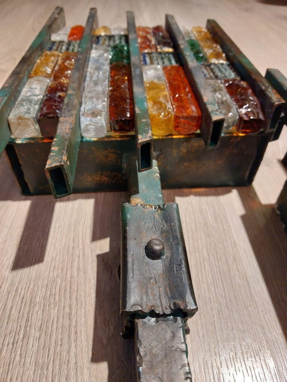 Image 1 of Een paar brutalistische wandlampen van Murano-glas uit de jaren 1960.