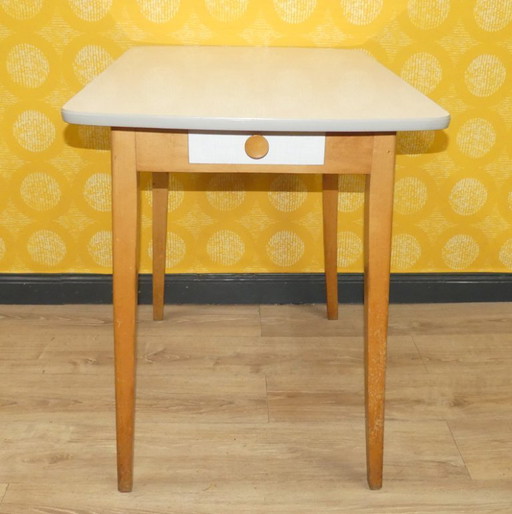 Table de cuisine des années 50 AVEC tiroir bois Resopal 60x88,5