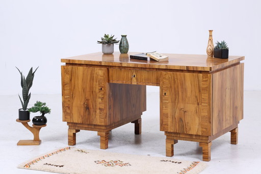 Art Déco desk 1920s original | Antique walnut office desk | Vintage wooden executive desk | #05-18