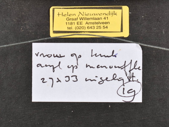 Image 1 of Helen Nieuwendijk (1946) - Donna su sgabello - Acrilico su marouflé - 33 x 27 cm