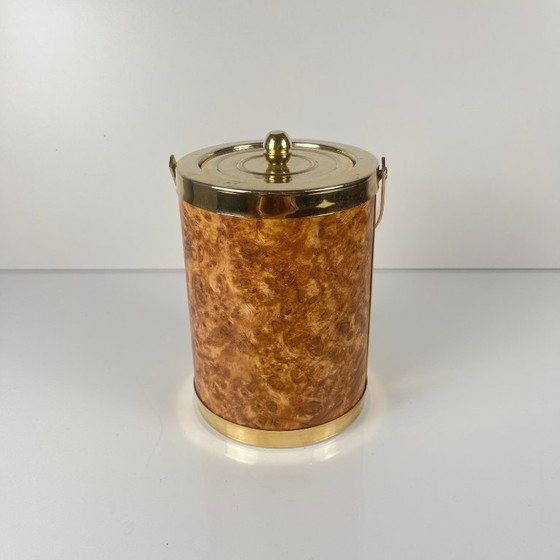 Image 1 of Vintage plastic ice bucket with elm burl effect, 1970