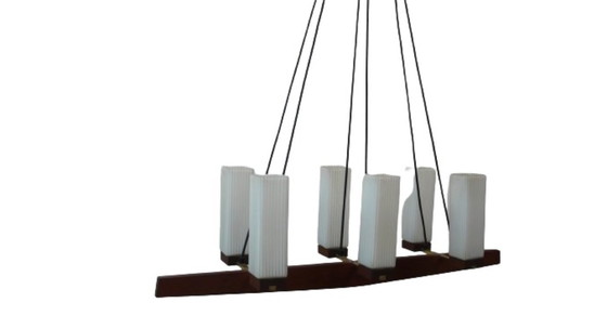 Image 1 of Lámpara de araña Mid Century Teka 6 luces, tubos de cristal cuadrados blancos 60s