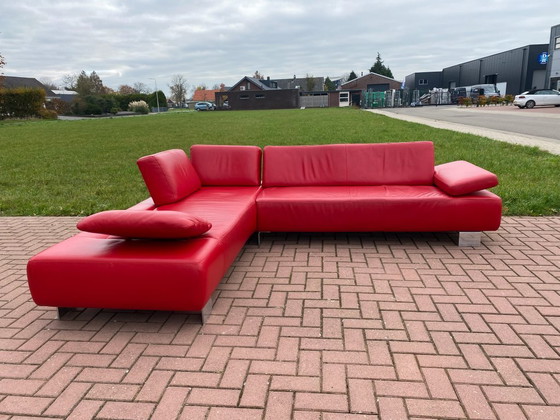 Image 1 of Canapé d'angle Montel en cuir véritable rouge