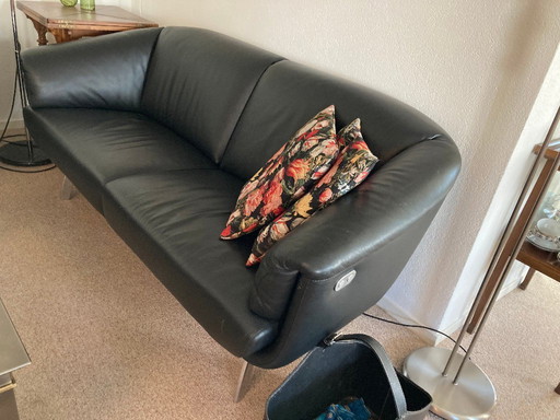 Leolux Ascana 2.5-seater sofa, black leather, adjustable seat