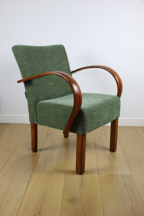 Image 1 of Bent vintage Art Deco loft armchair olive green