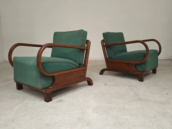 Pair of Art Deco green armchairs by Jindrich Halabala, Prague 1930 – Wood (photo 2 of 24)