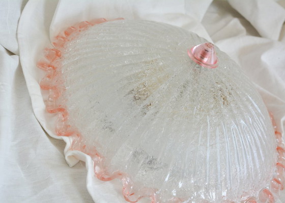 Image 1 of Vintage Murano glazen plafondlamp, roze gegolfde Italiaanse plafondlamp, jaren 1960-1970 Plafonnier