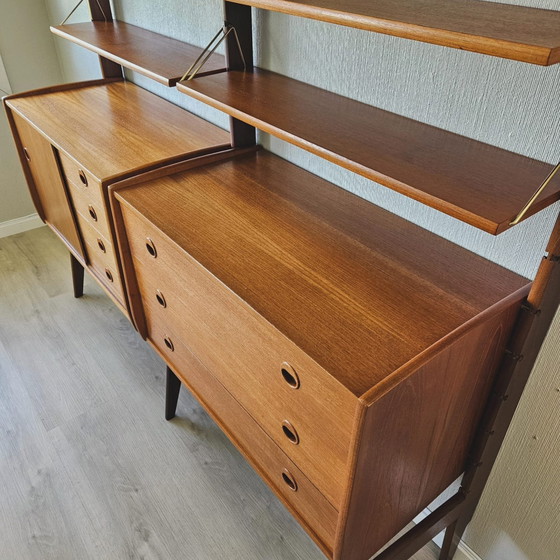 Image 1 of Mid-Century Scandinavian Teak Wall Unit, Modular Shelving by John Texmon & Einar Blindheim, 2-Piece Blindheim Mobelfabrikk