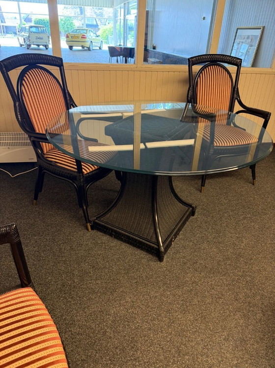Image 1 of Ensemble de salle à manger vintage 5 pièces en bambou noir des années 1970