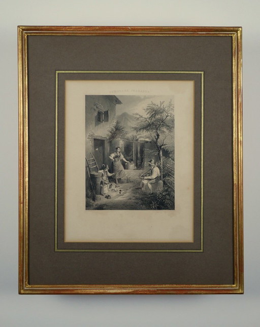 Antique engraving - Tyrolean Peasants by A. Payne after Quaglio the Younger