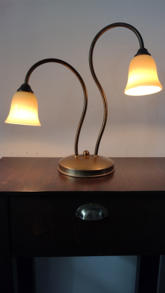 Image 1 of Handcrafted vintage table lamp - Jozé ten Have v.o.f. - with double arm and glass chalices