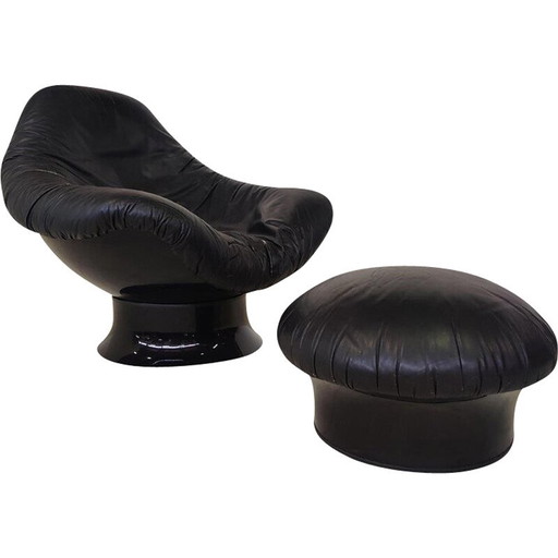 Poltrona e pouf Rodica di metà secolo di Mario Brunu per Confort, Italia, anni '70