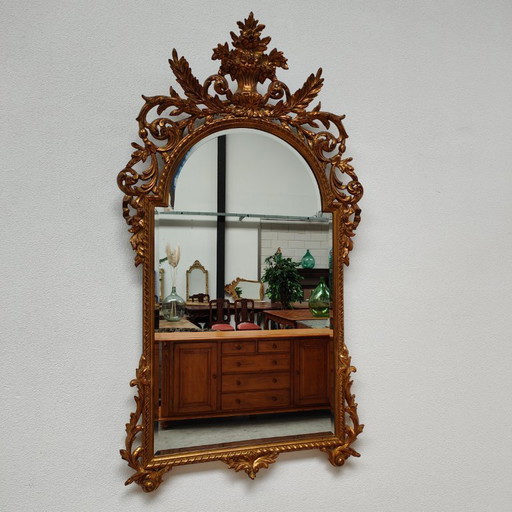 Vintage gold-colored Baroque Rococo mirror, mantel mirror Regency