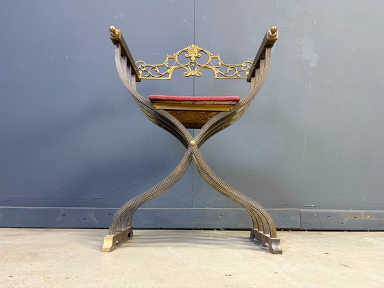 Silla Dante de estilo renacentista, década de 1960. – Sillas y sillones, Metal, Textile (photo 4 of 13)