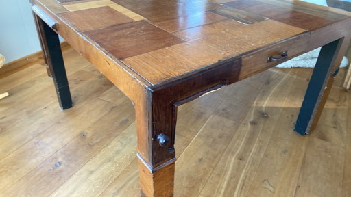 Wooden table 124 x 124 cm from old cabinets