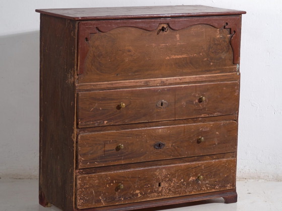 Cassettiera-scrittoio antica in pino – Rustica europea con ribalta – circa 1900 – Scrivanie (photo 2 of 39)