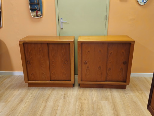 Set of 2 Silkeborg Teak Sideboards Sliding Door Cabinets