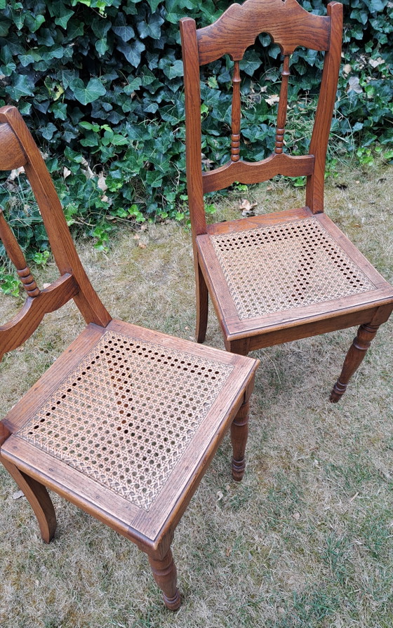 2 sillas de comedor antiguas de madera estilo Biedermeier con correas. – Rattan, Wood (photo 5 of 6)