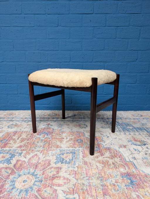 Vintage Stool with Sheepskin, Spøttrup Møbelfabrik, 1960s