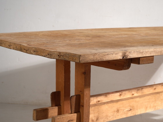 Table de salle à manger de réfectoire antique en pin, Europe Centrale, circa 1900, Tables de salle à manger (photo 4 sur 14)