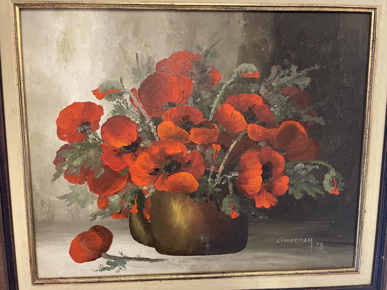 Image 1 of Olio su tela con cornice - papaveri - C. Moerman 78