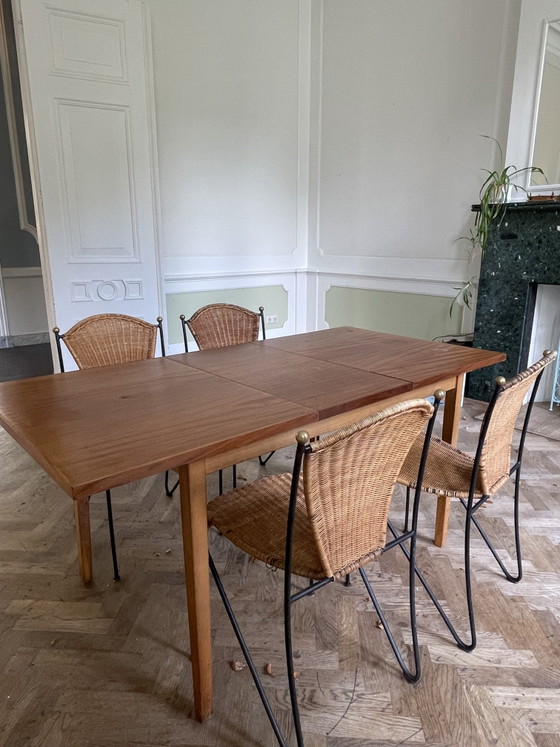 Sedie di design in rattan (set di 4) – Anni '50 – Frederick Weinberg, Sedie da pranzo, Cast Iron (photo 3 of 5)