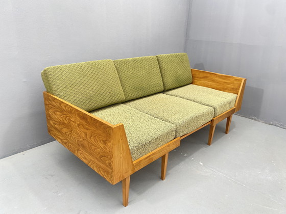 Image 1 of Divano in legno di metà secolo con tavolino laterale – Design modulare, anni '70