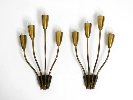 Paar große schöne vierarmige originale Mid Century Modern Wandlampen aus Messing