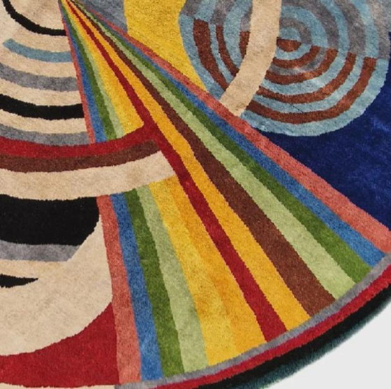 Robert Delaunay Inspired Round Rug – Hand-Knotted Silk Wool, 215cm Square Art Carpet – Tapis (photo 7 of 9)