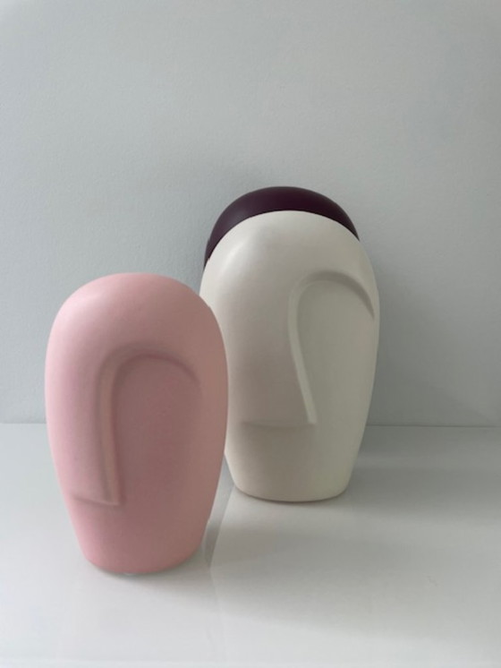 Image 1 of Juego de 3 jarrones esculturales modernos con caras estilizadas